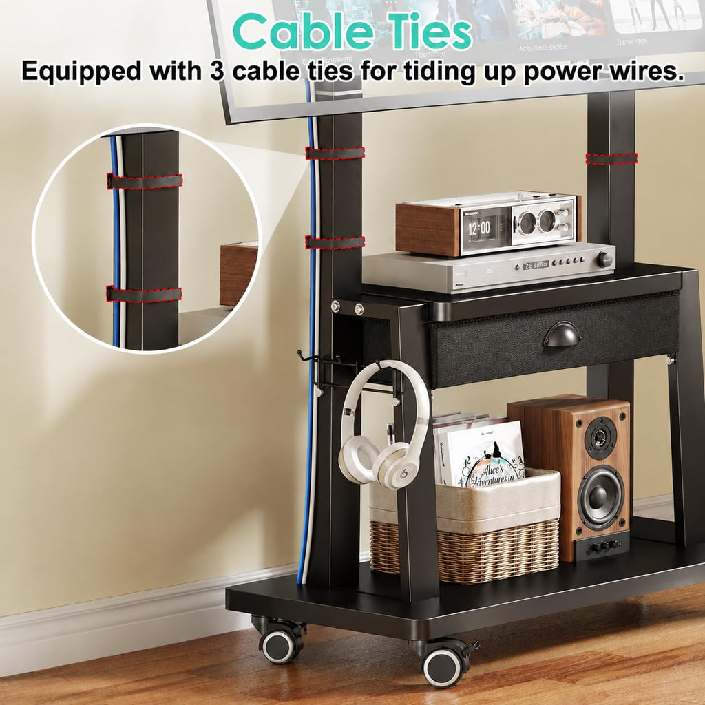 Rolling TV Stand with Power Outlet, Adjustable Height, for 23-60 inch Screens I850061