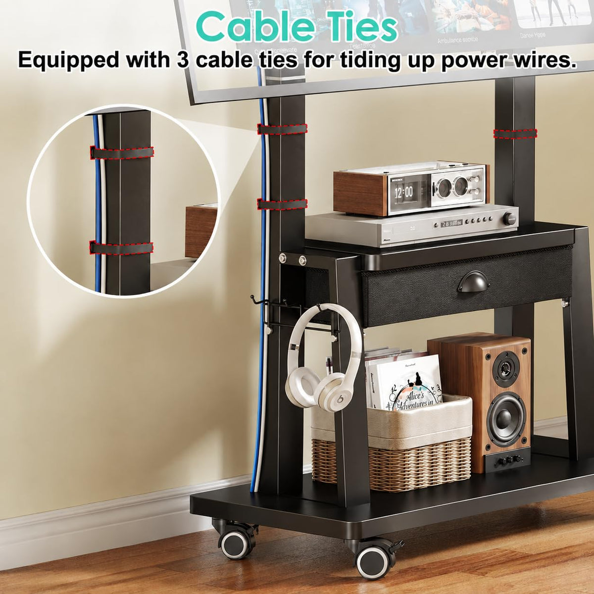 Rolling TV Stand with Power Outlet, Adjustable Height, for 23-60 inch Screens I850061