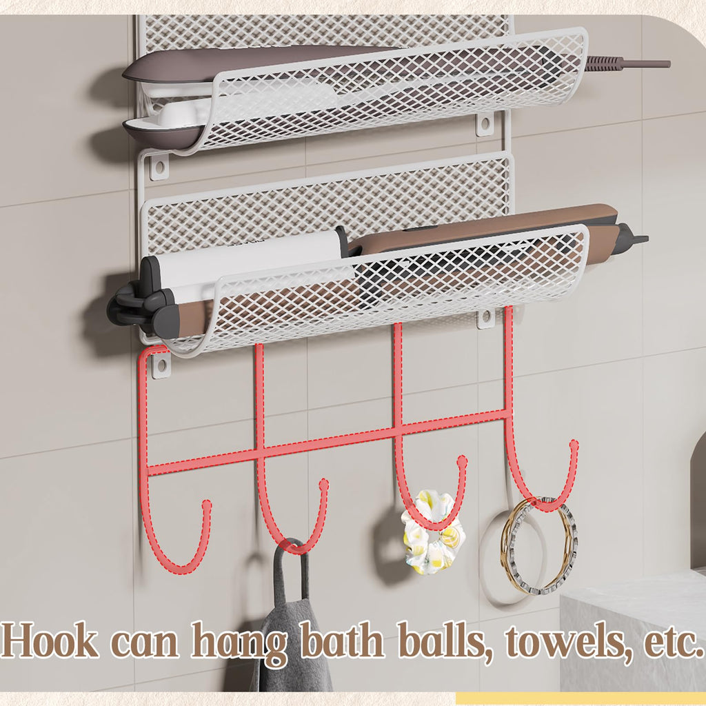 Wall-Mounted Hair Dryer Holder 4-Shelf White L20859