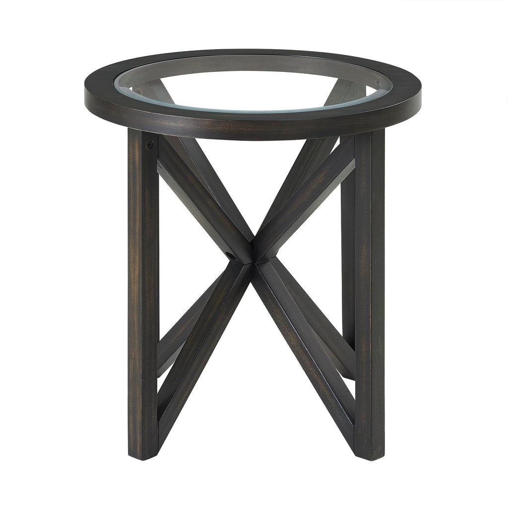 Black Tempered Glass Round Side Table N67739
