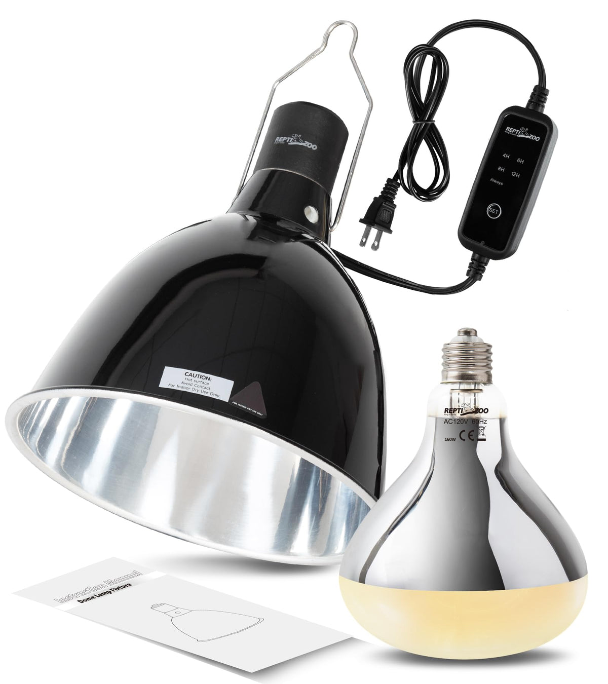 160W Reptile Heat Lamp UVA UVB Bulbs with 8.5 Inch Light Fixture D6491