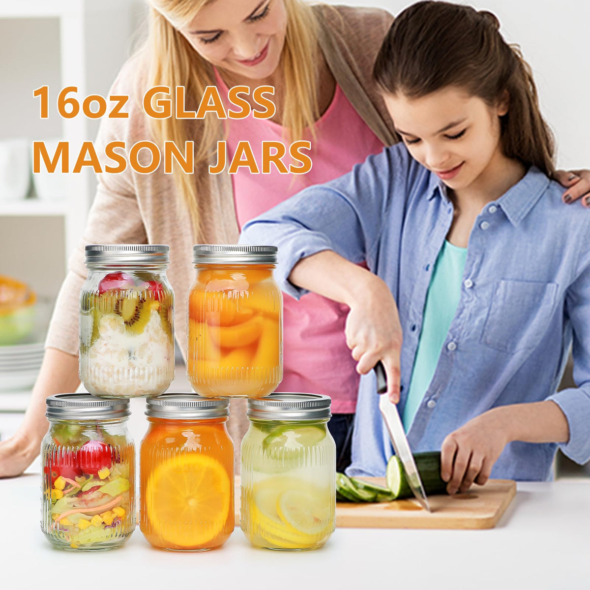 16 Pack 16 oz Mason Jars with Lids L628