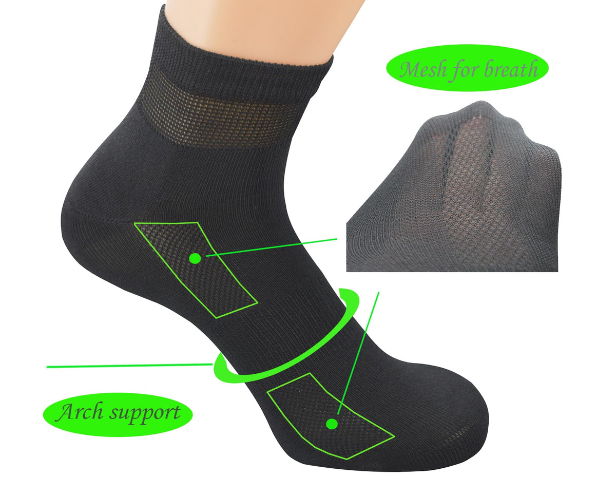Breathable Ankle Diabetic Socks with Arch Support, 6 Pairs D974