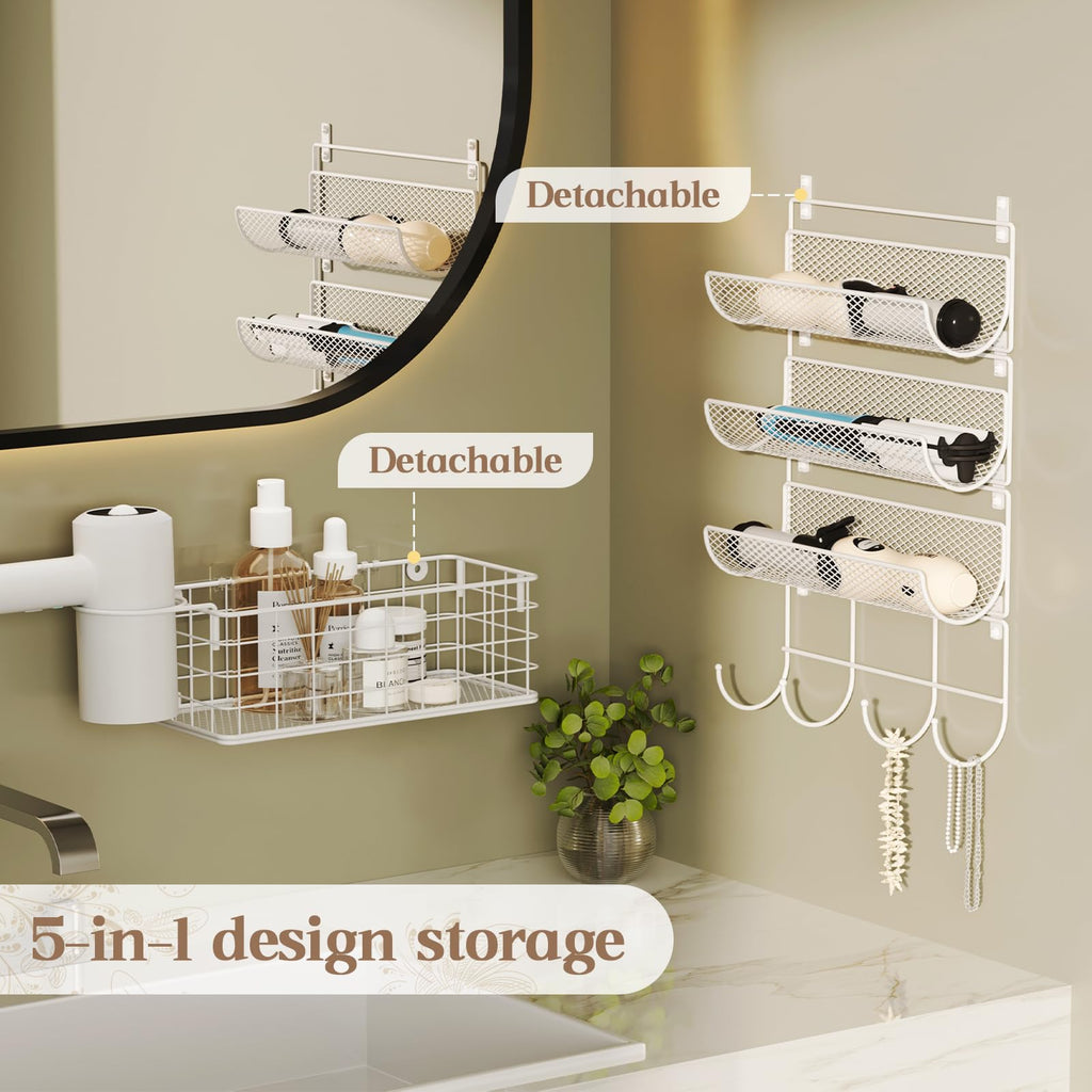 Wall-Mounted Hair Dryer Holder 4-Shelf White L20859