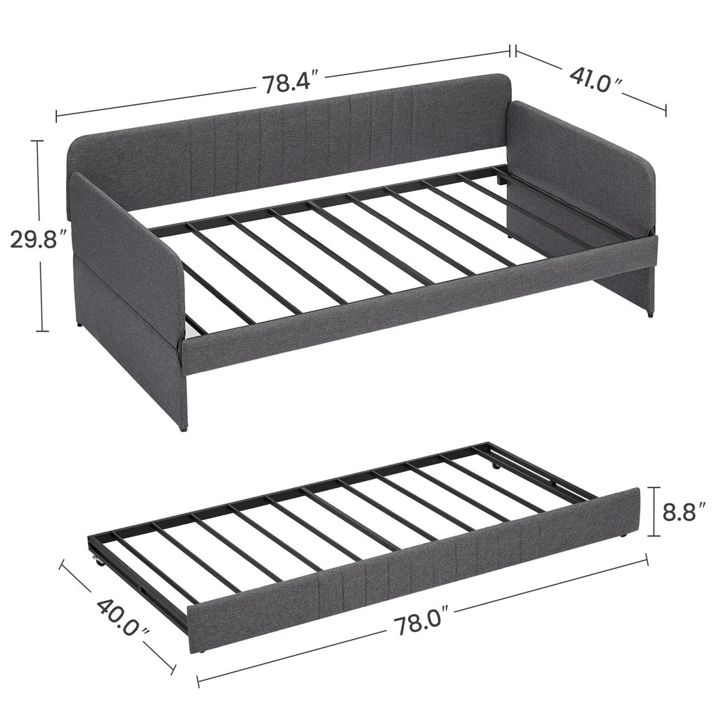 Twin Size Gray Linen Upholstered Daybed with Trundle F12437
