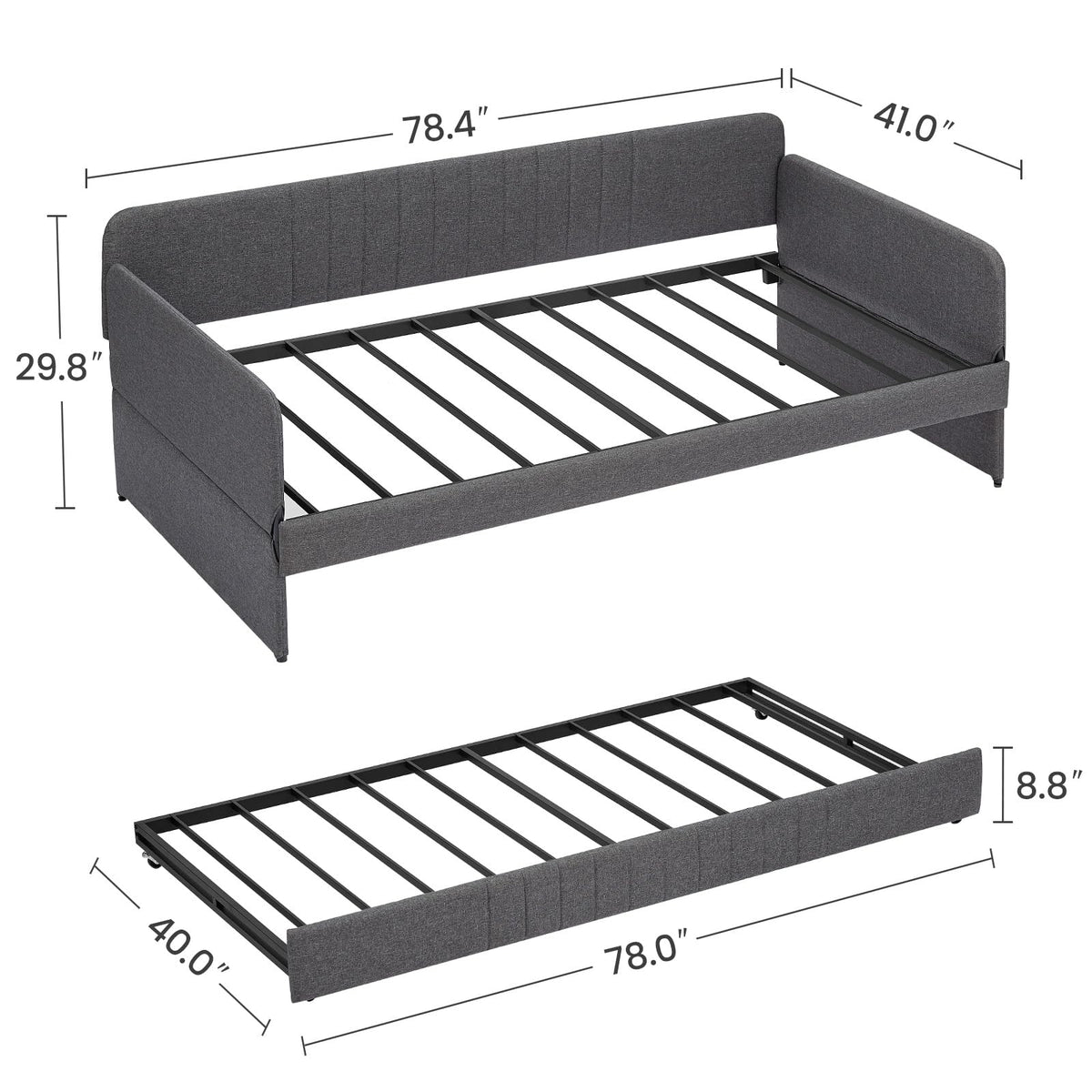 Twin Size Gray Linen Upholstered Daybed with Trundle F12437