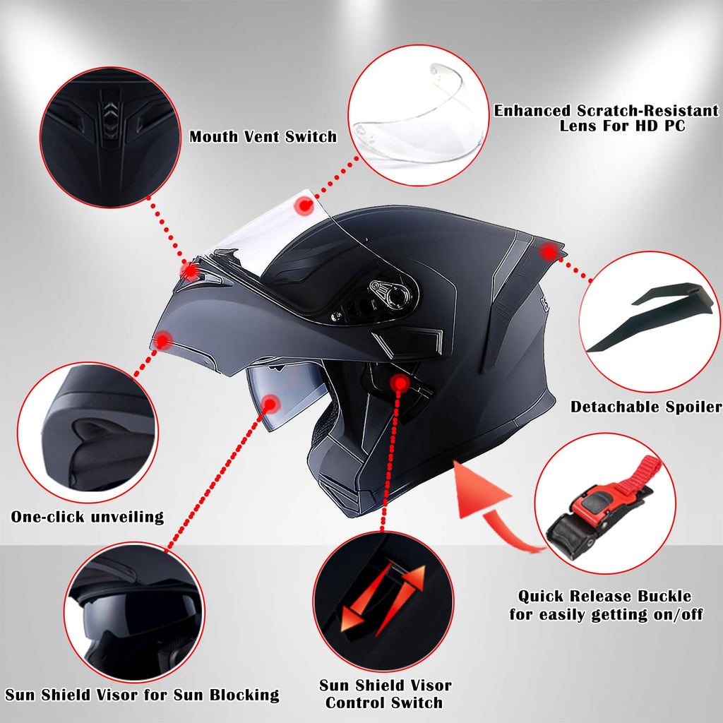 Matt Black XL Modular Full Face Motorcycle Helmet R7643