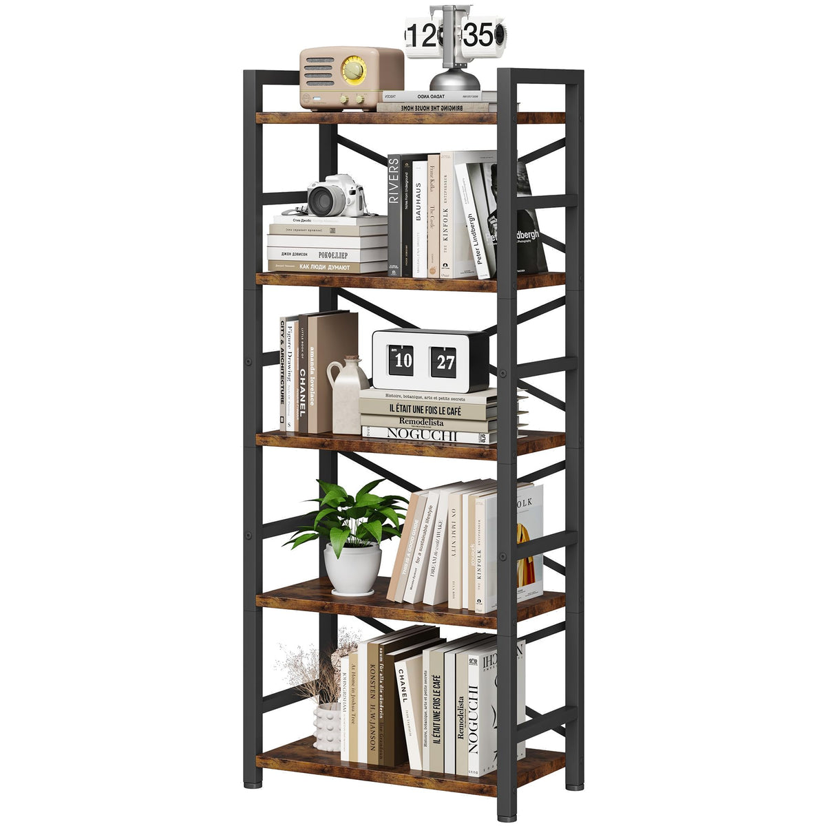 5 Tier Wood and Metal Bookshelf X265861