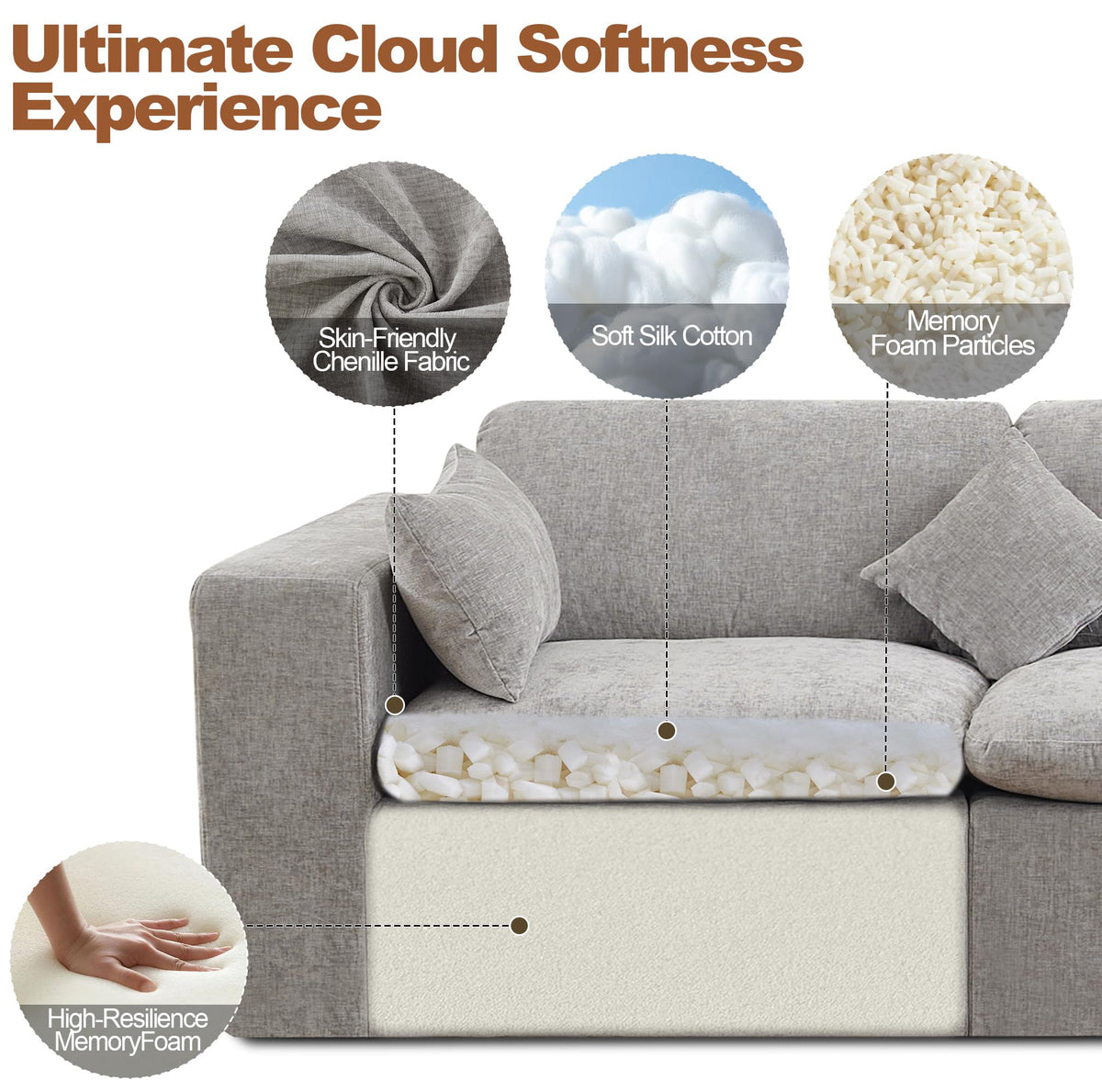 Light Grey Chenille Modular Sectional Sofa Q1836