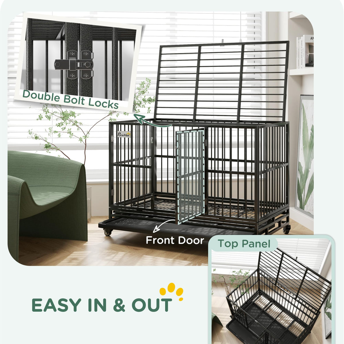 48" Heavy Duty Metal Dog Crate with Lockable Wheels R398871