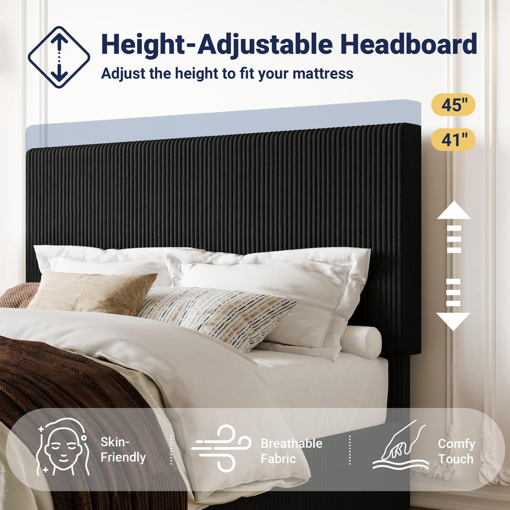Queen Bed Frame with Adjustable Corduroy Headboard Q631