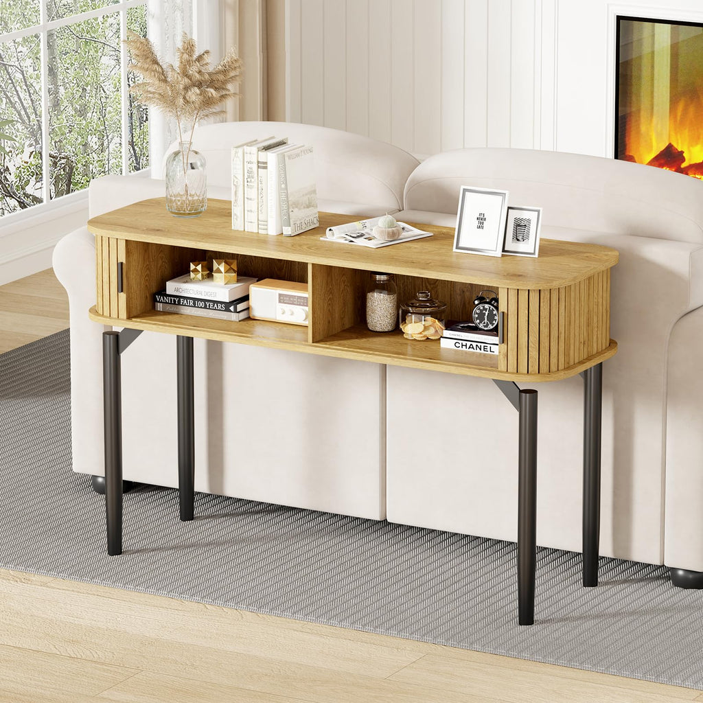47" Fluted Narrow Console Table with 2 Drawers & Sliding Door L895490