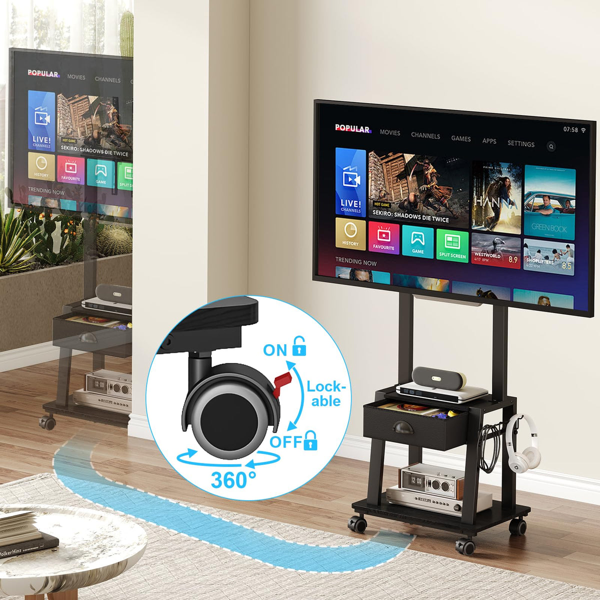 23-60 Inch Mobile TV Stand with Drawer L73046