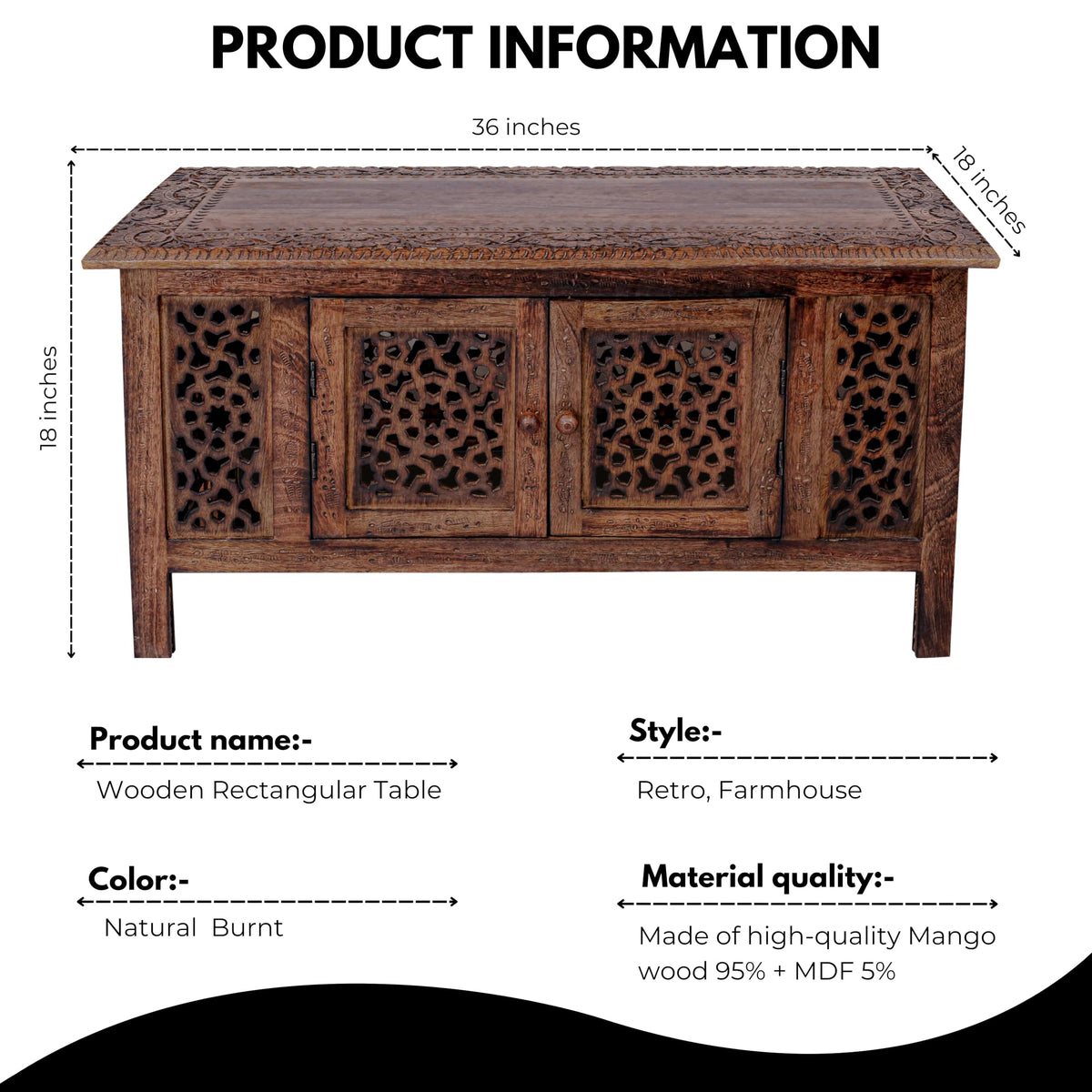 Hand-Carved Mango Wood Coffee Table A423594