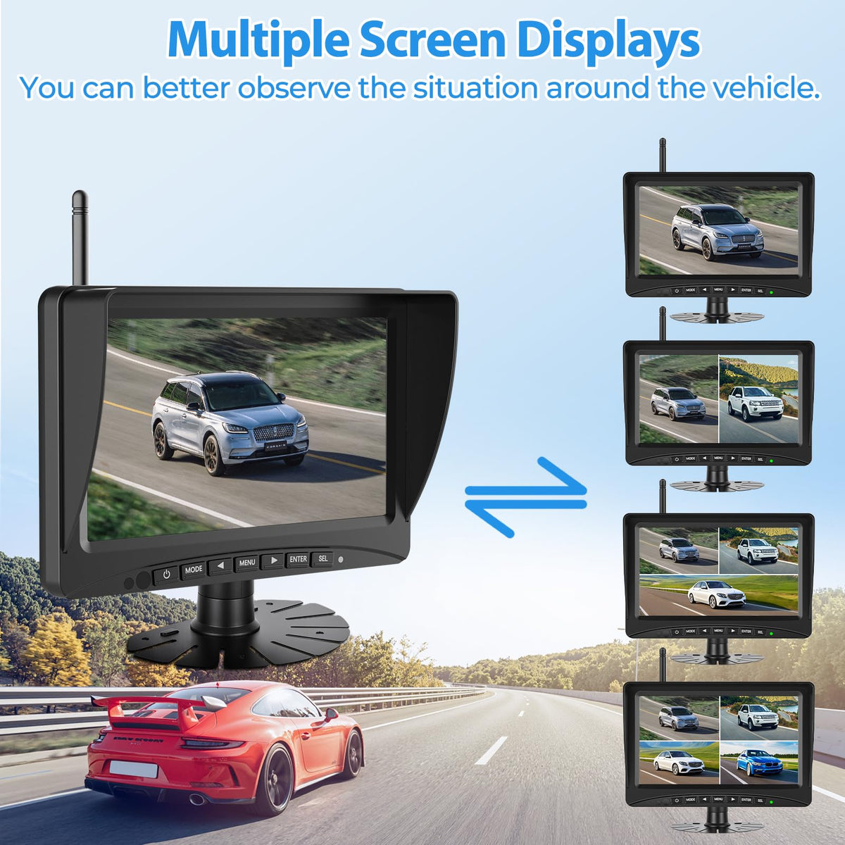 7" Solar Wireless Magnetic Backup Camera H296