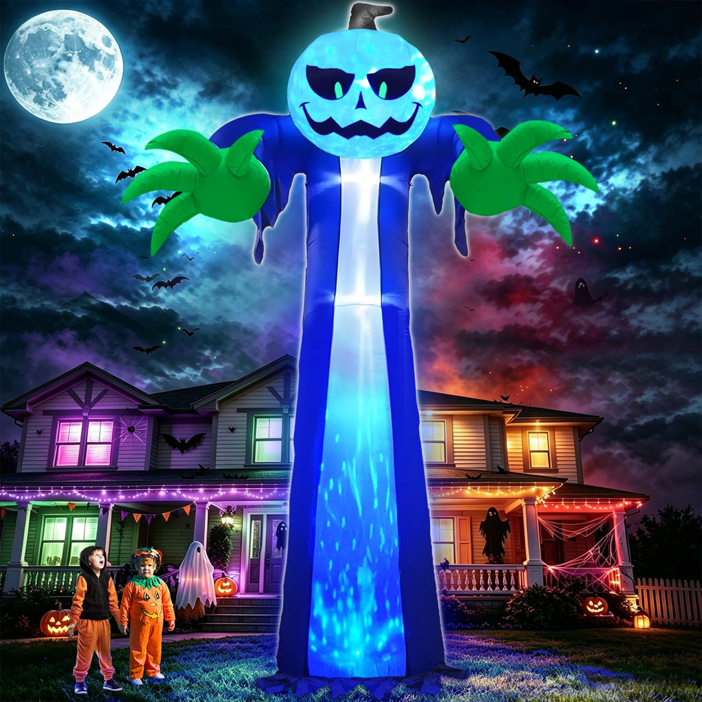 14 Ft Inflatable Pumpkin Ghost Decoration with Rotating LED Light Y1269