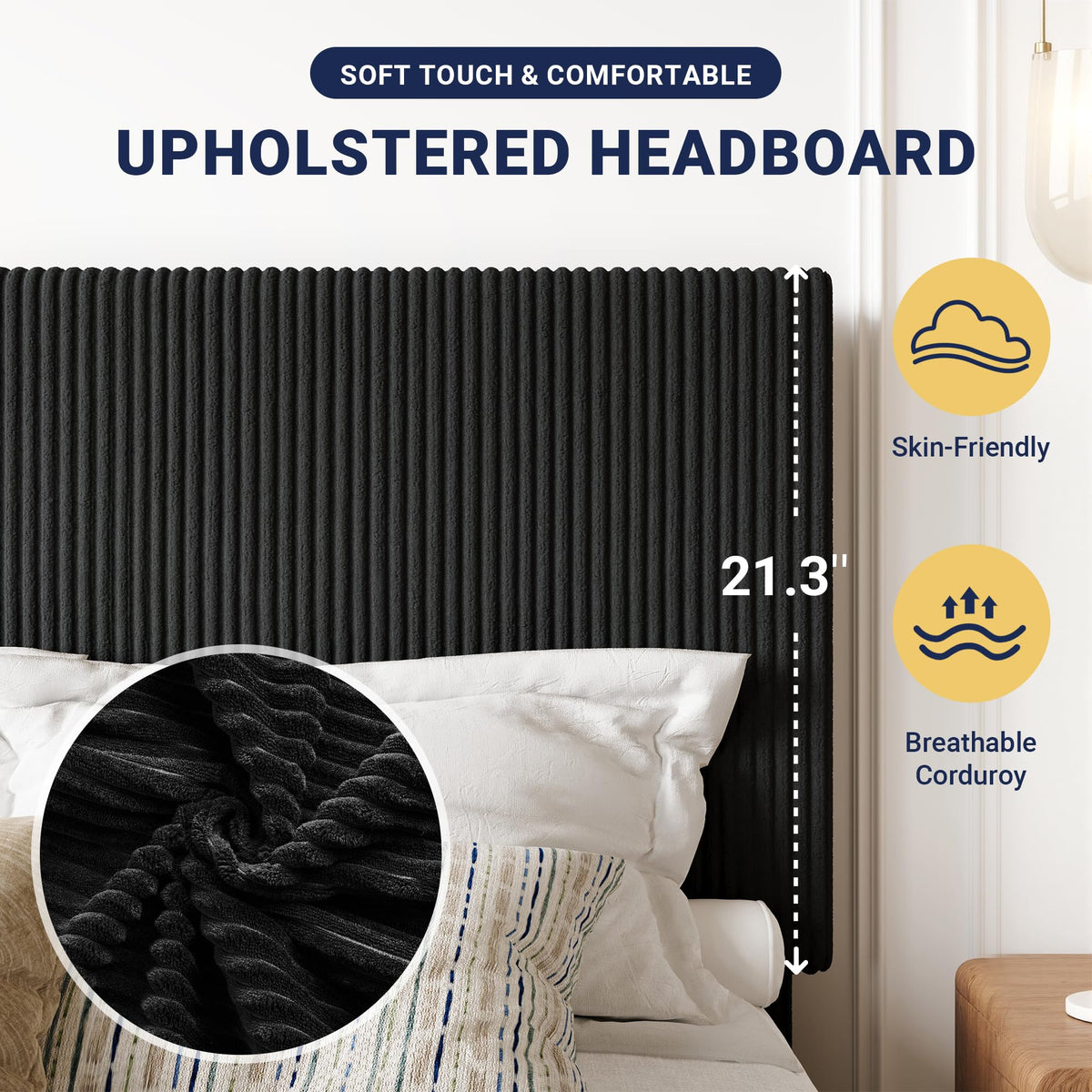 Queen Bed Frame with Adjustable Corduroy Headboard Q631