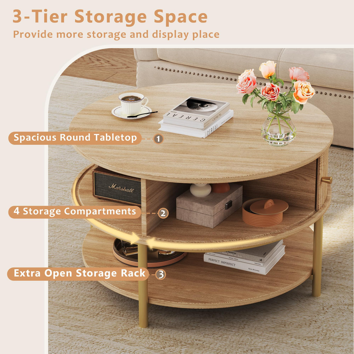 Round Coffee Table with Storage Q891