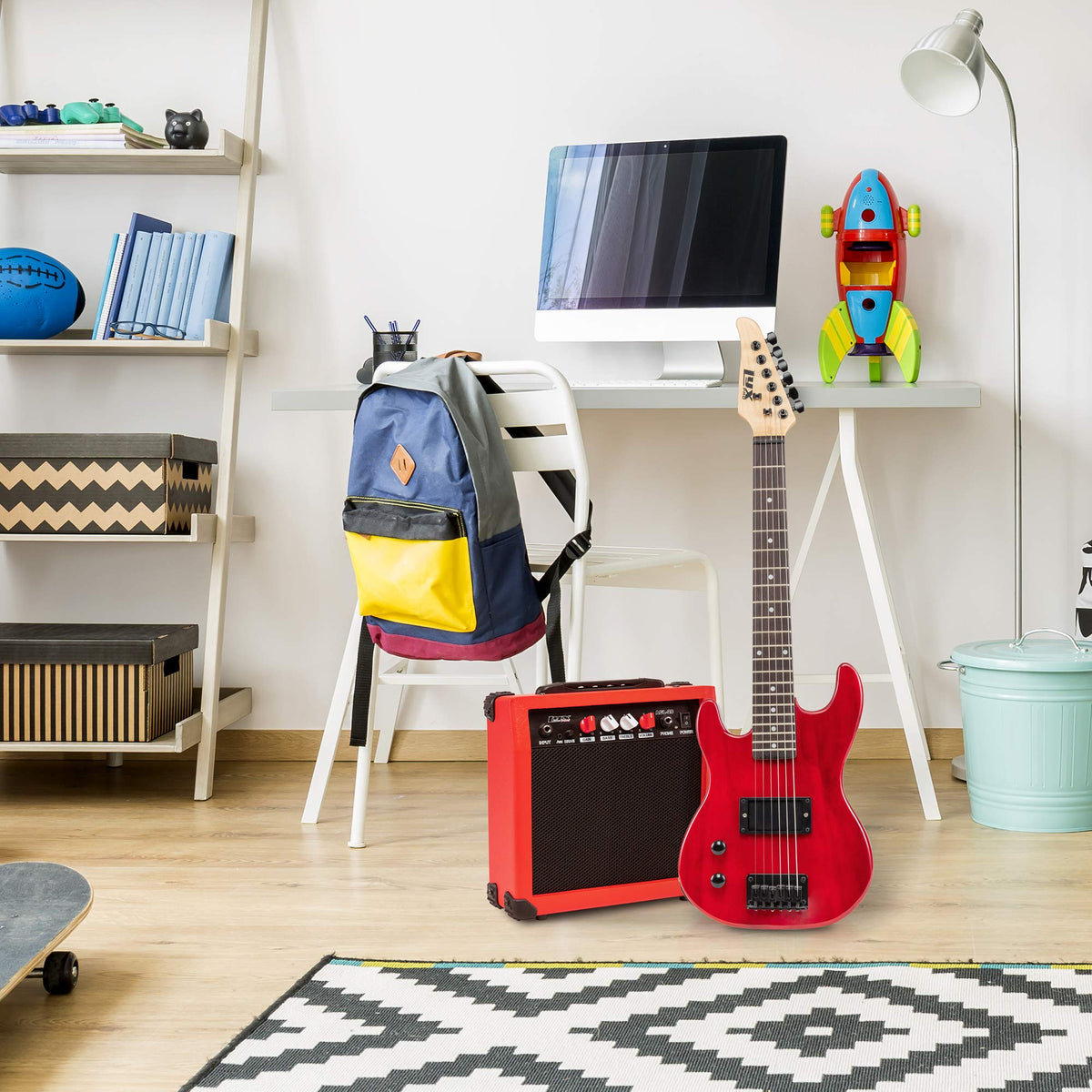 Left Hand 30 Inch 3/4 Size Electric Guitar Kit Red Q972780