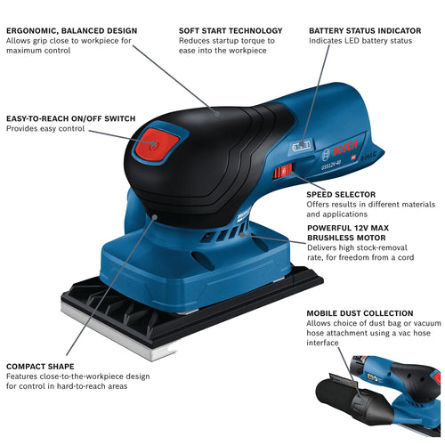 12V Brushless Orbital Finishing Sander with Dust Bag E36831