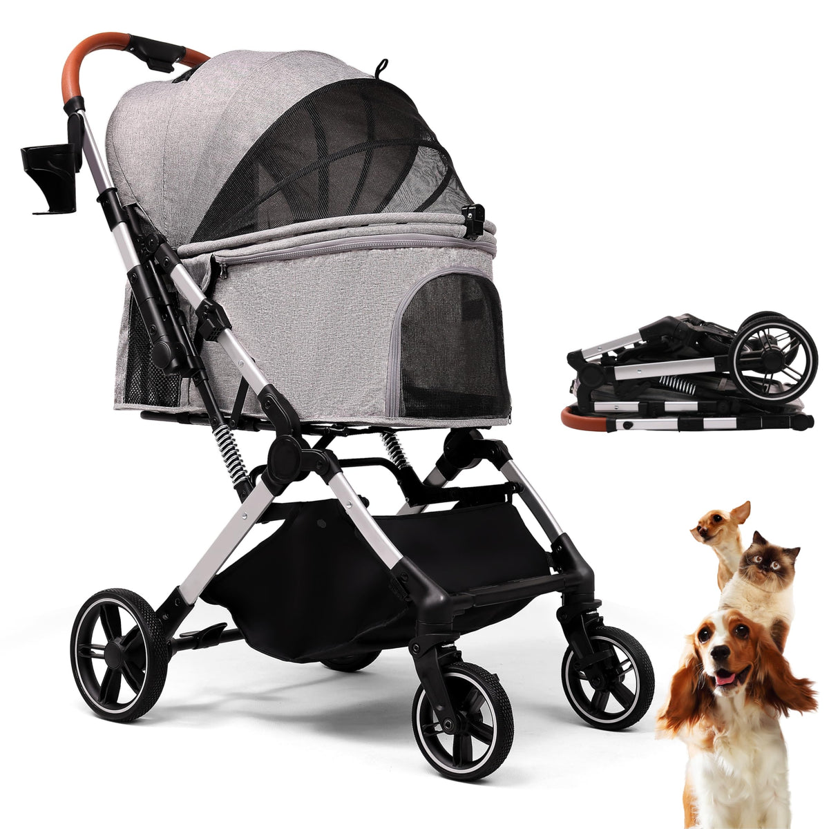 Foldable Dog Stroller 35 lbs Grey R939601