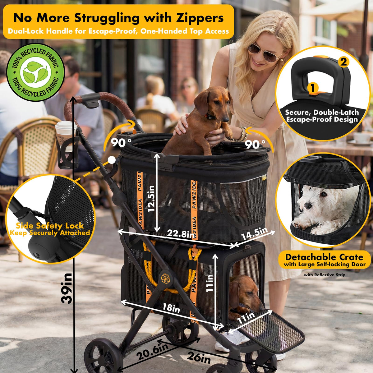 Double Pet Stroller with 2 Detachable Carrier O297736