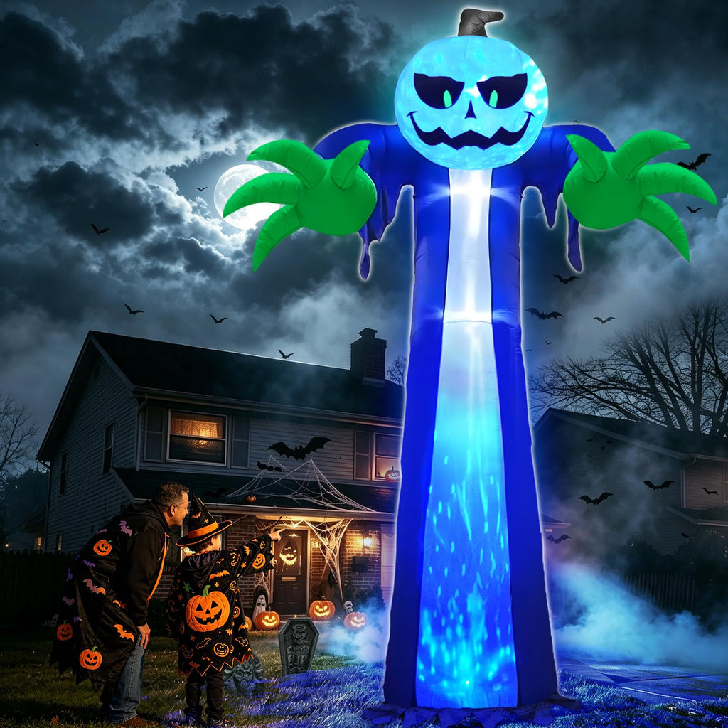 14 Ft Inflatable Pumpkin Ghost Decoration with Rotating LED Light Y1269