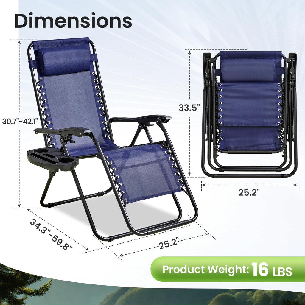 Blue 2-Pack Zero Gravity Lounge Chair with Cup Tray Q4448