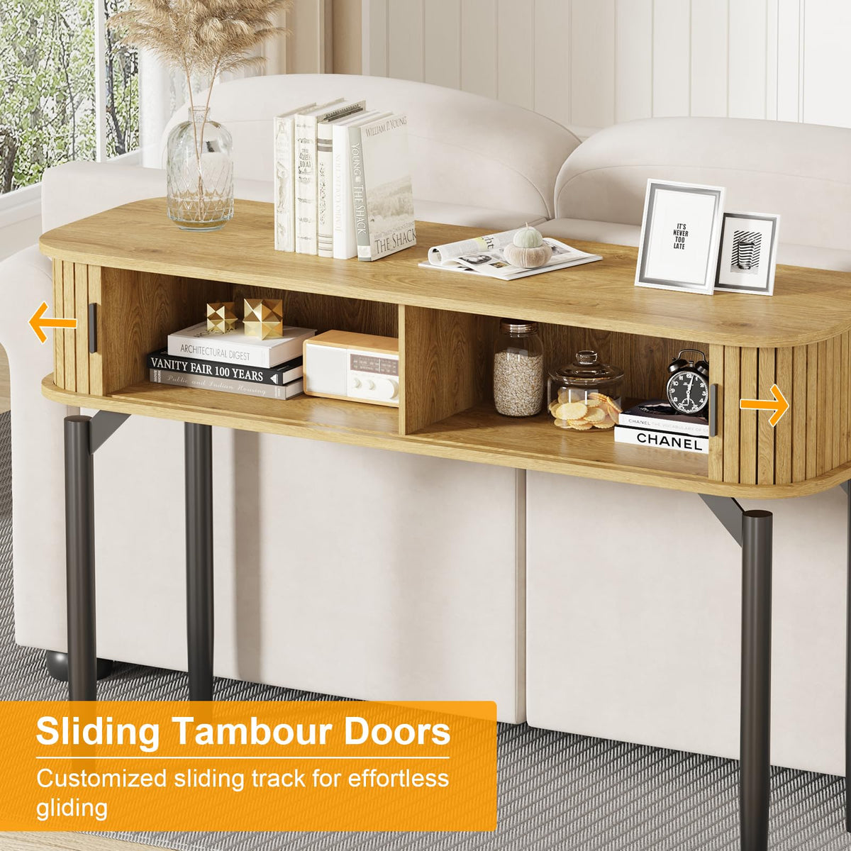 47" Fluted Narrow Console Table with 2 Drawers & Sliding Door L895490
