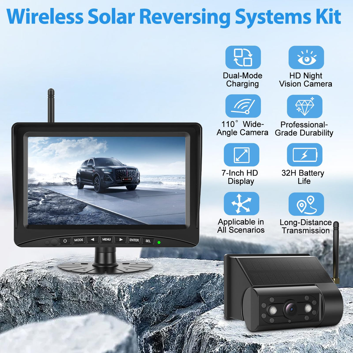 7" Solar Wireless Magnetic Backup Camera H296