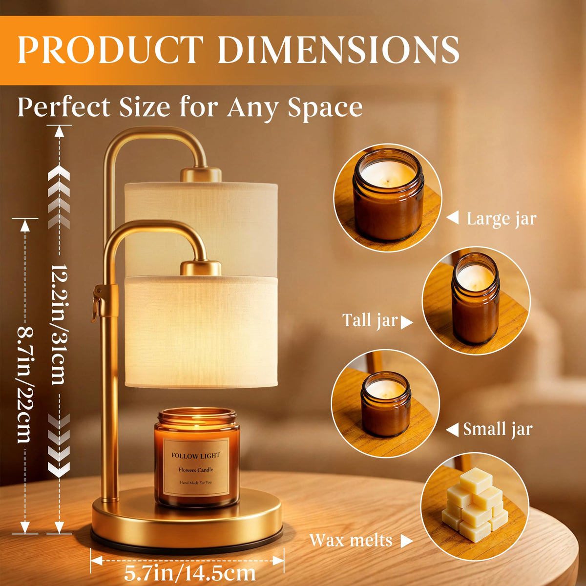 Adjustable Height Candle Warmer Lamp with Timer B57620
