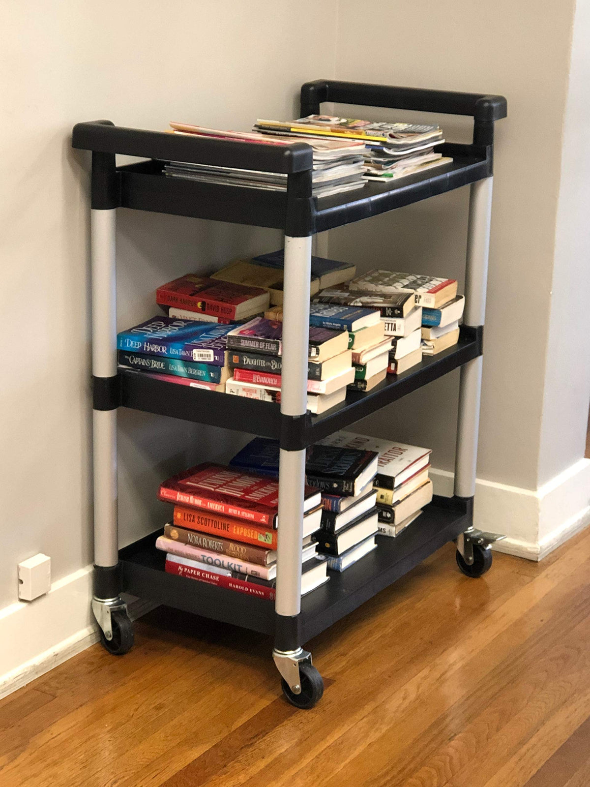 3-Shelf Plastic Utility Cart with Wheels, Black O7481