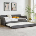 Twin Size Gray Linen Upholstered Daybed with Trundle F12437