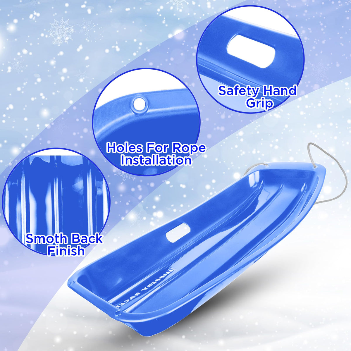 Kids Plastic Snow Sled with Pull Rope and Handles E39176