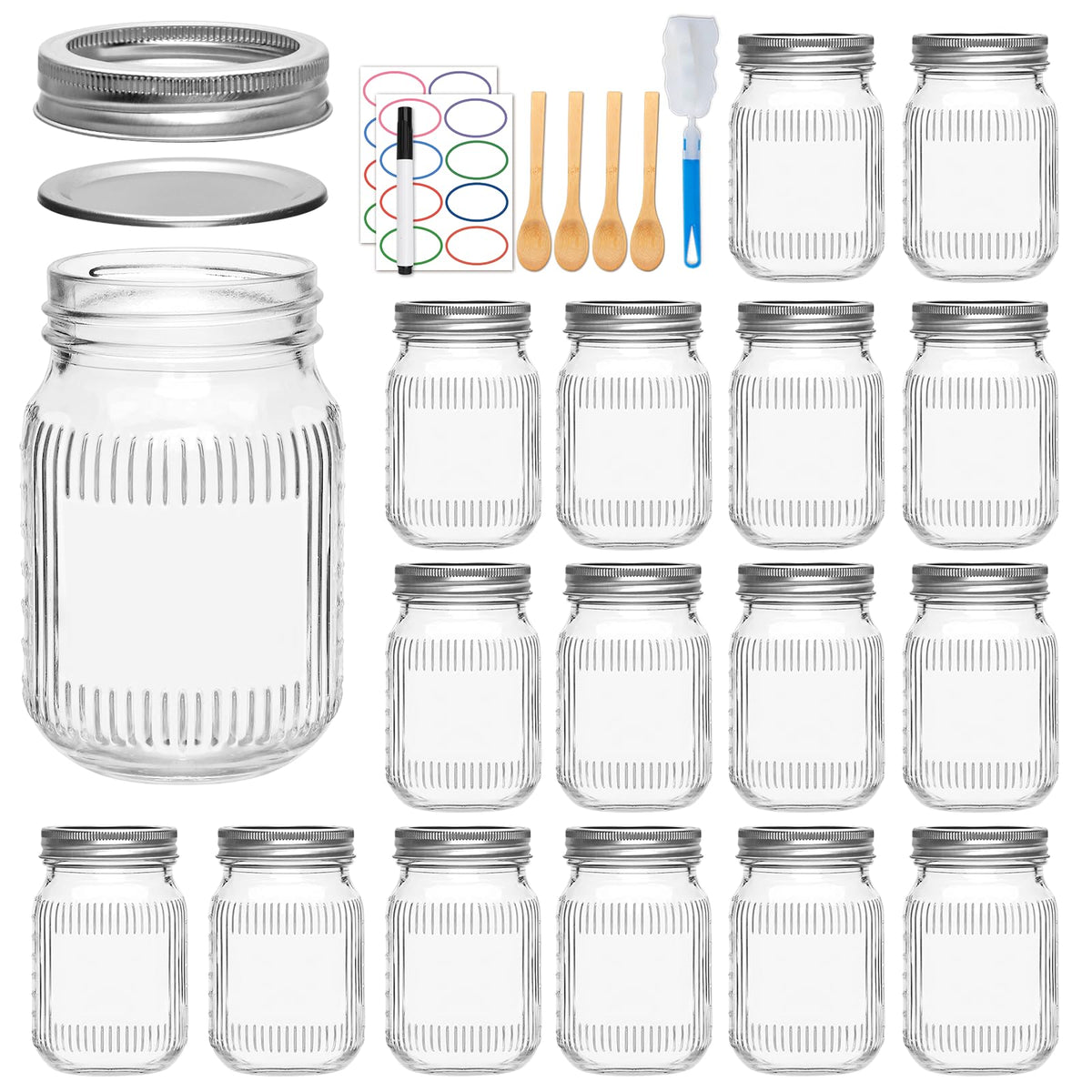 16 Pack 16 oz Mason Jars with Lids L628