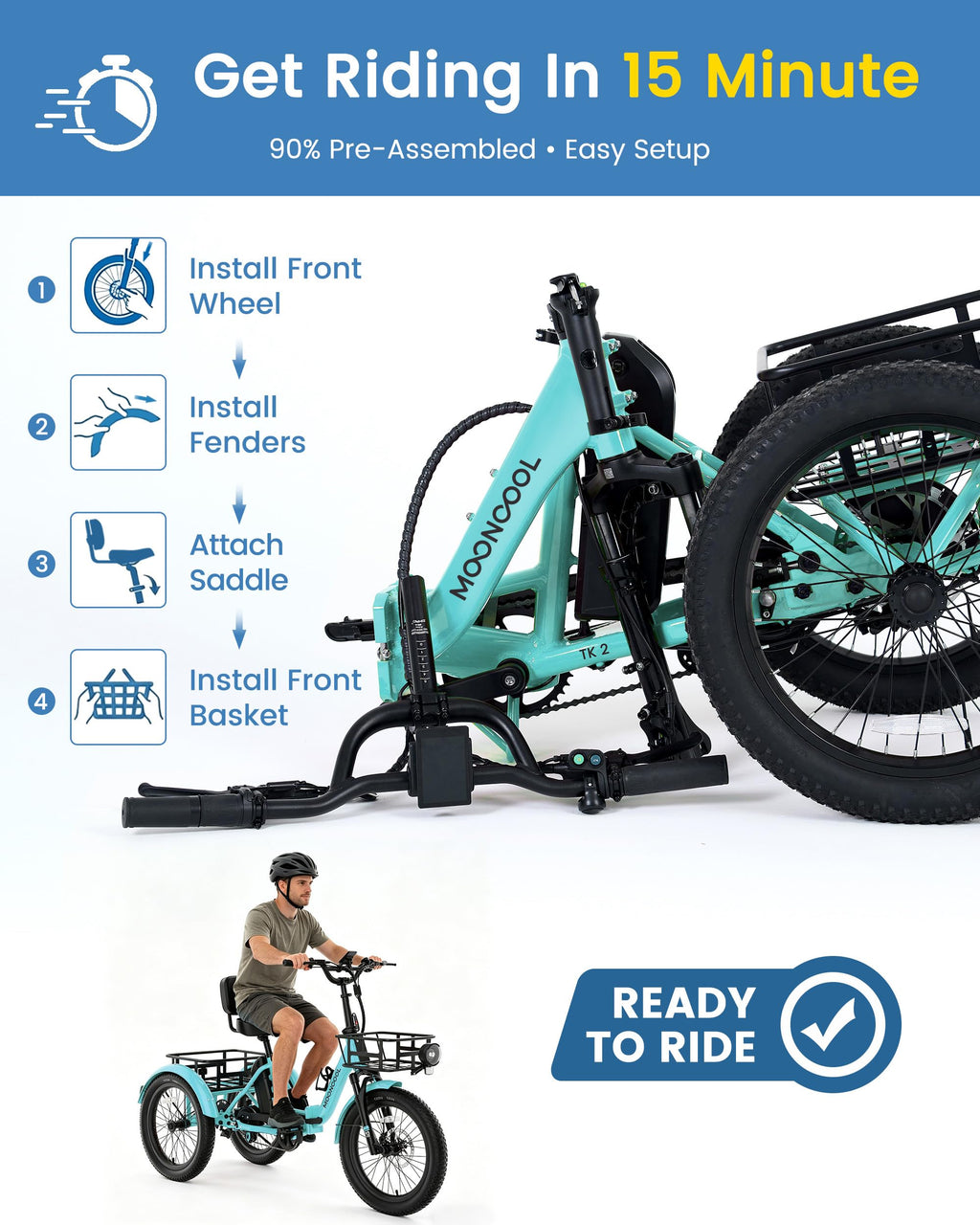 Electric Tricycle for Adults, 500W 20" Fat Tire Folding Trike O29948