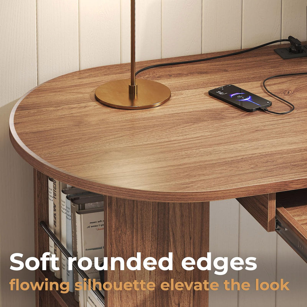L Shaped Corner Desk with Storage Cabinet Walnut 60 Inch R434114