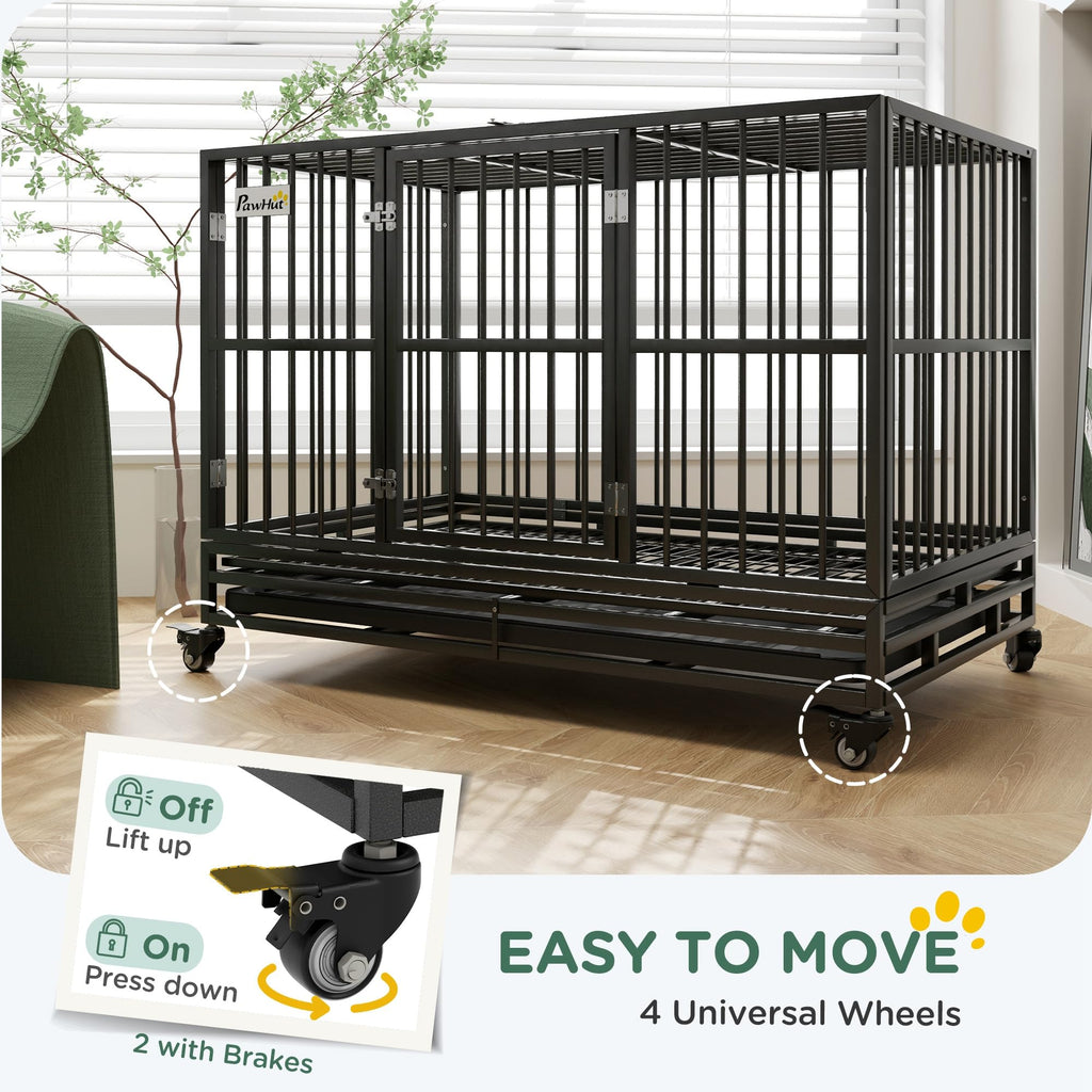 48" Heavy Duty Metal Dog Crate with Lockable Wheels R398871