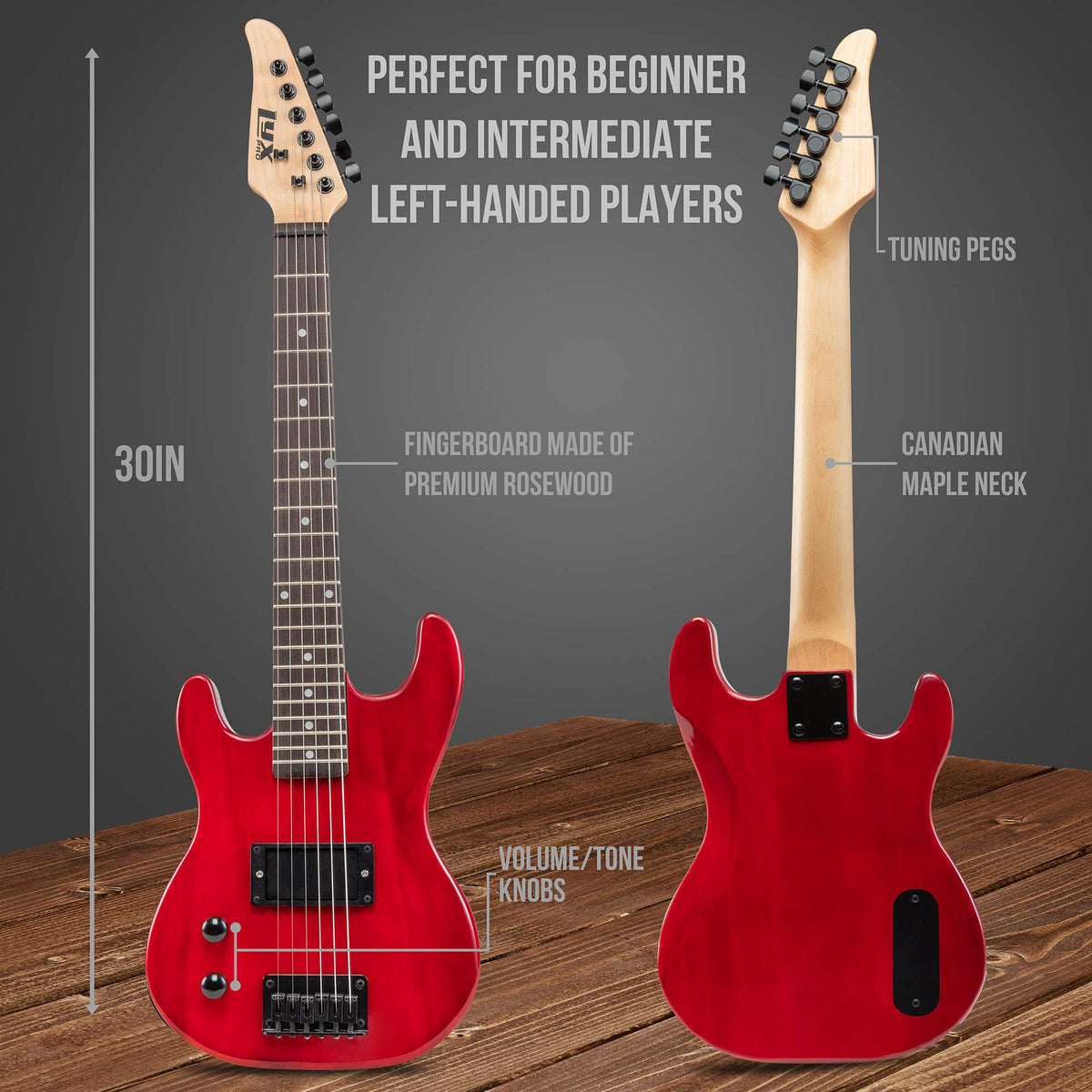 Left Hand 30 Inch 3/4 Size Electric Guitar Kit Red Q972780