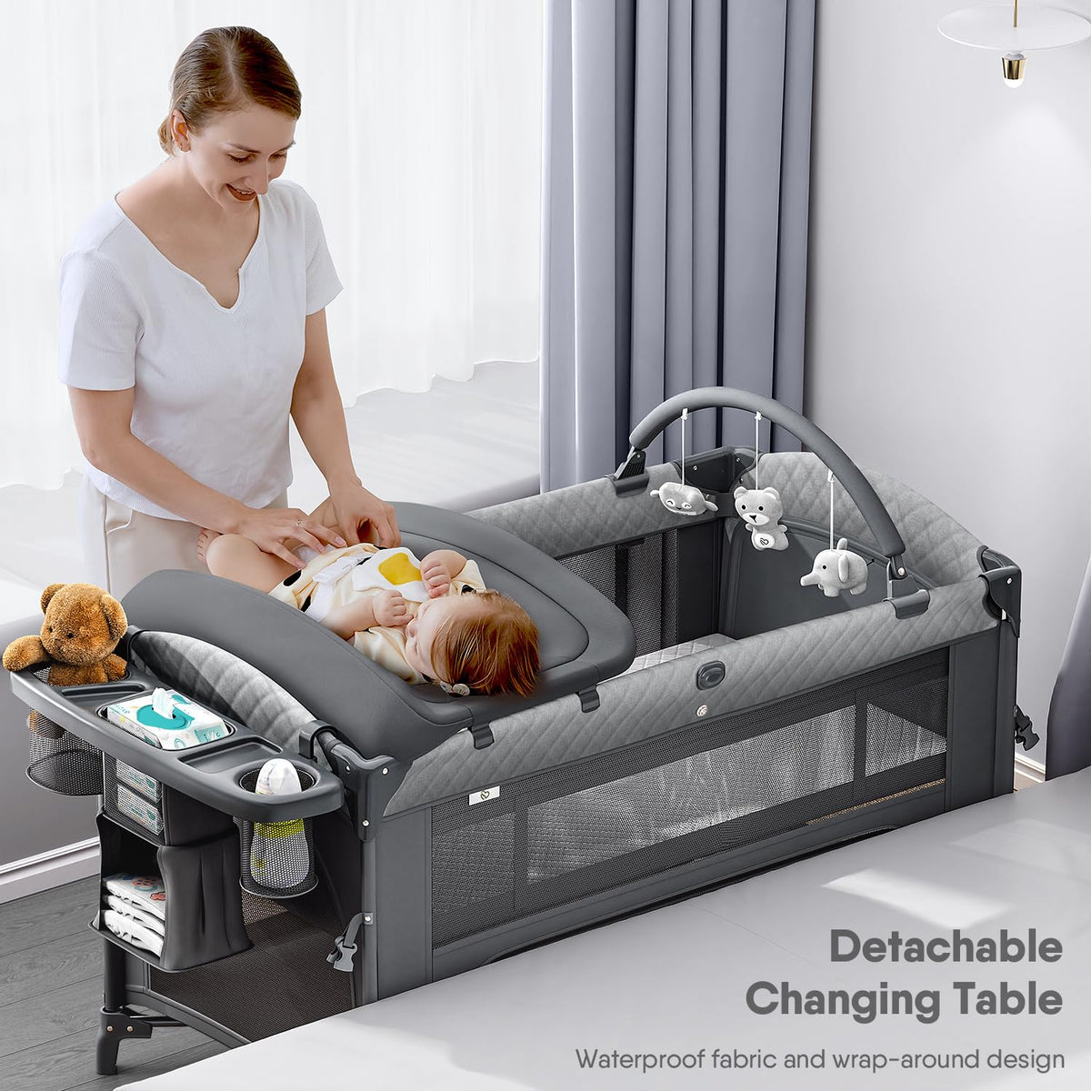 Baby Bassinet, Pack n Play, Bedside Crib Sleeper, Diaper Changer V227