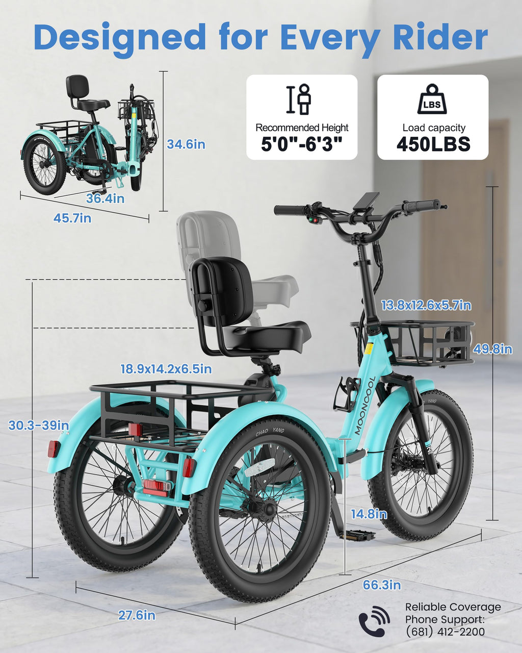 Electric Tricycle for Adults, 500W 20" Fat Tire Folding Trike O29948