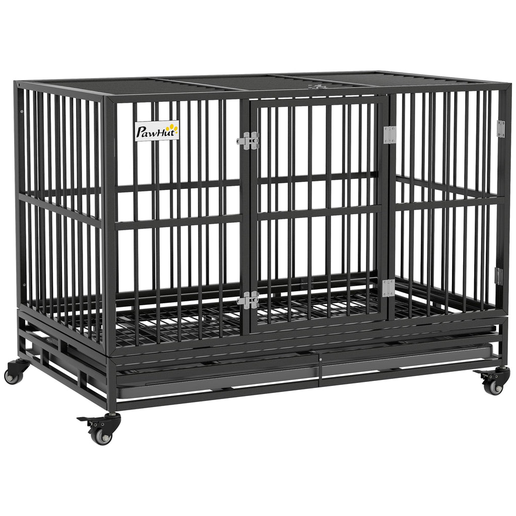 48" Heavy Duty Metal Dog Crate with Lockable Wheels R398871