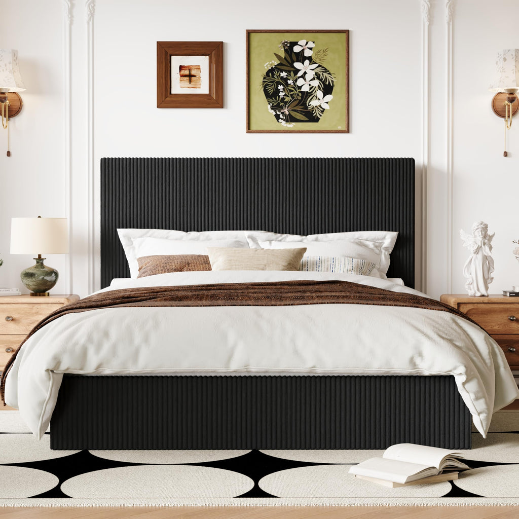 Queen Bed Frame with Adjustable Corduroy Headboard Q631