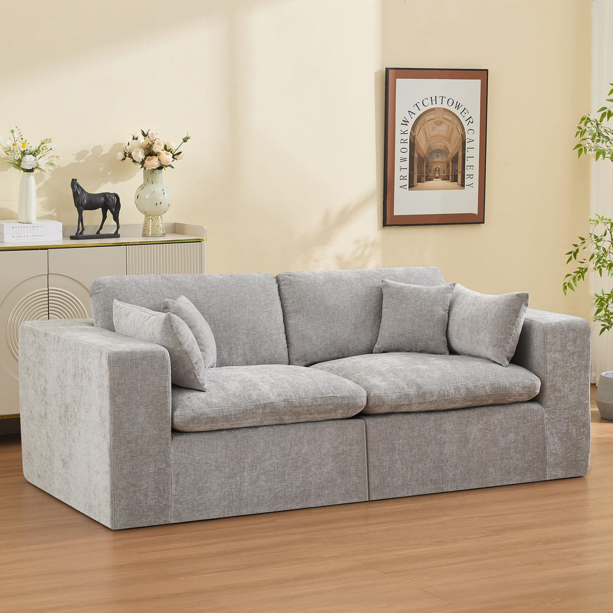 Light Grey Chenille Modular Sectional Sofa Q1836