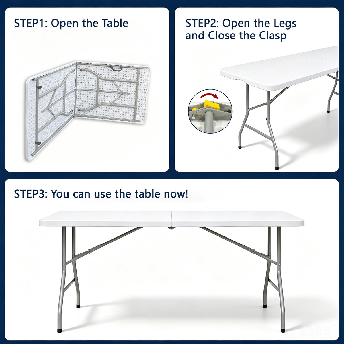 6ft White Folding Table T256