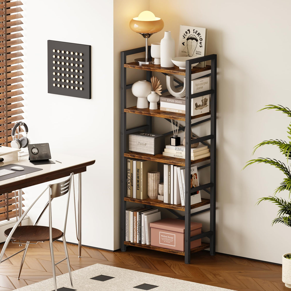 5 Tier Wood and Metal Bookshelf X265861