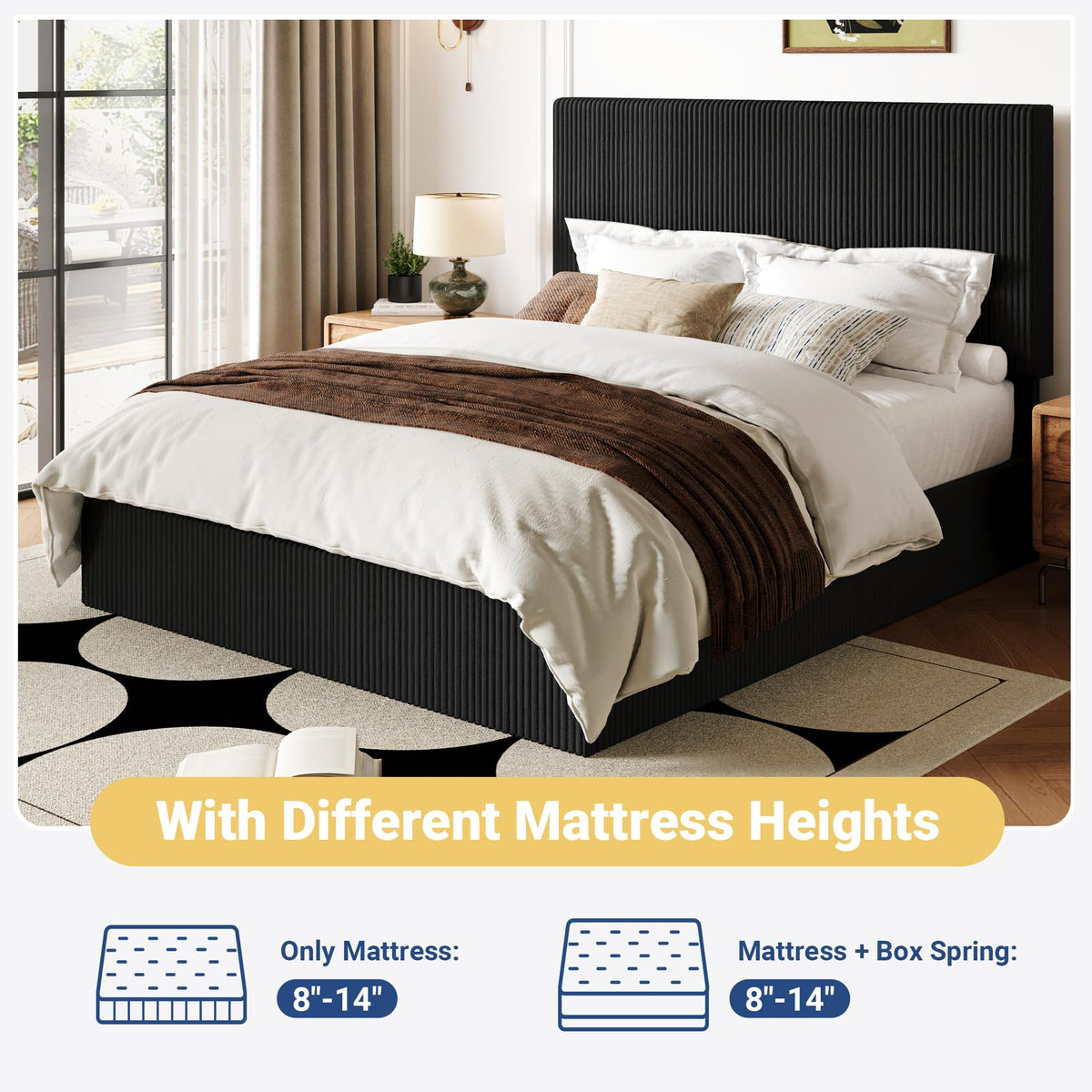 Queen Bed Frame with Adjustable Corduroy Headboard Q631