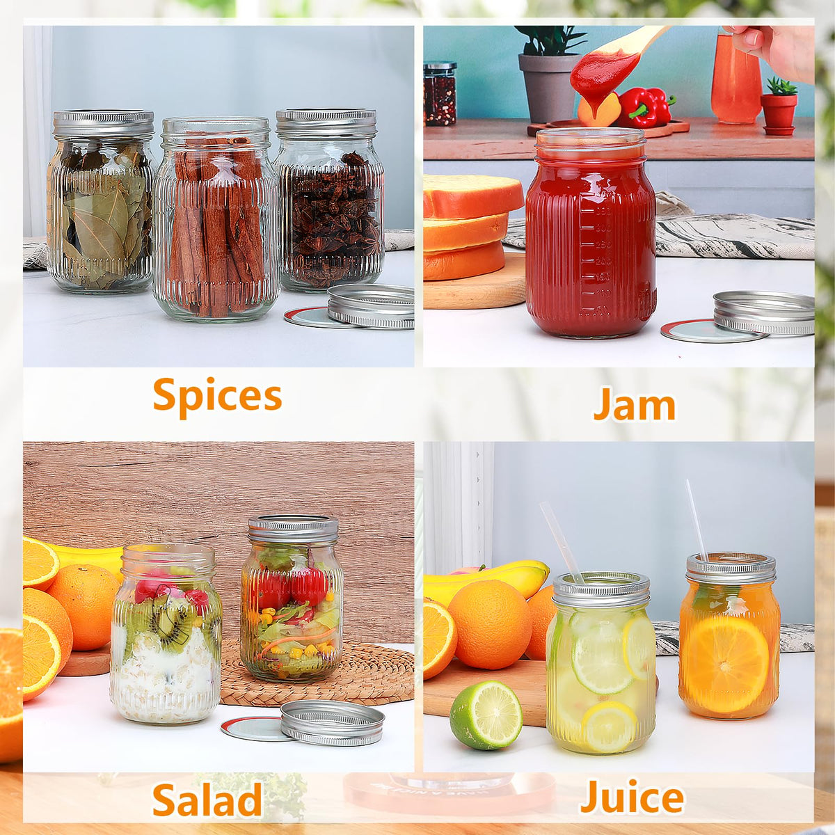 16 Pack 16 oz Mason Jars with Lids L628