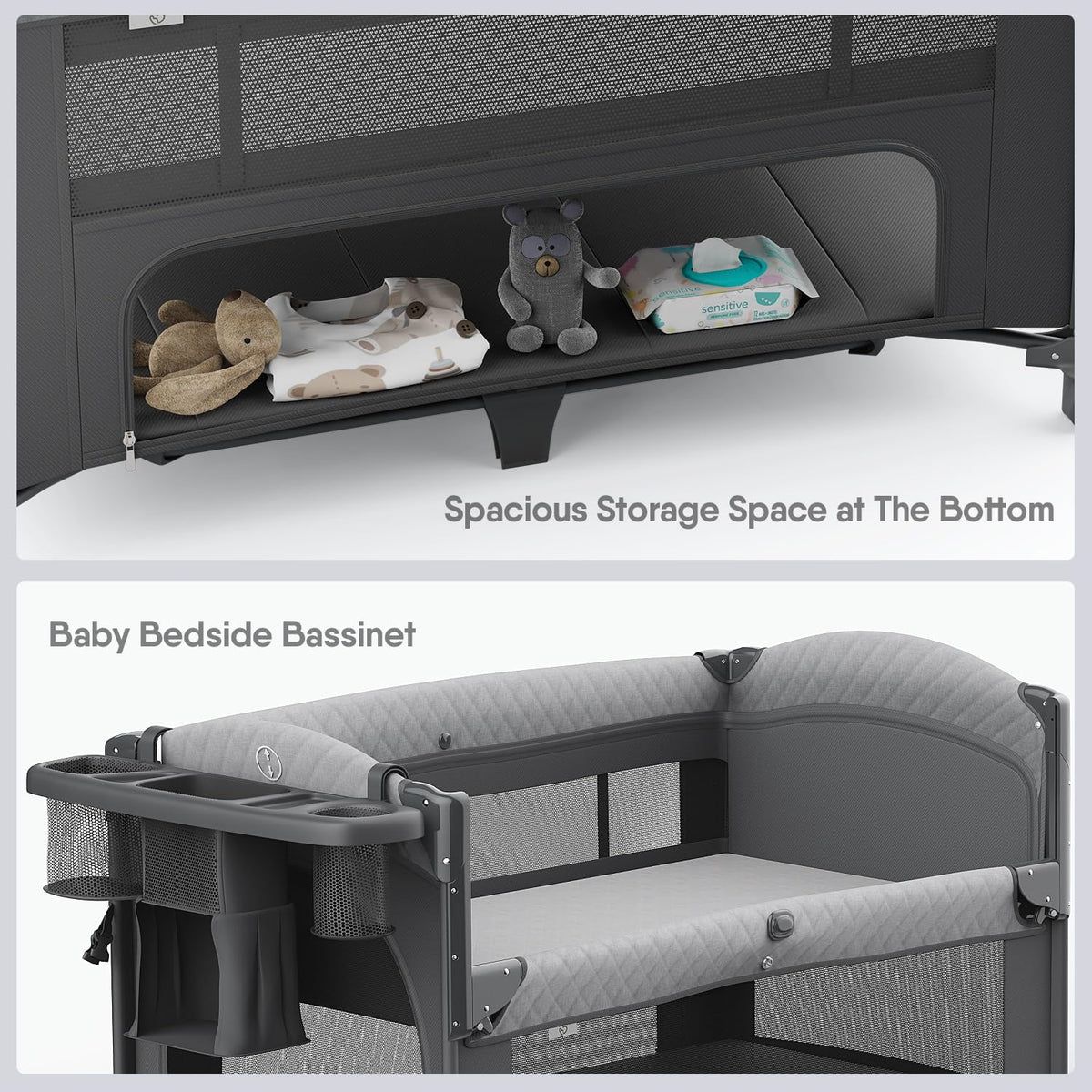 Baby Bassinet, Pack n Play, Bedside Crib Sleeper, Diaper Changer V227