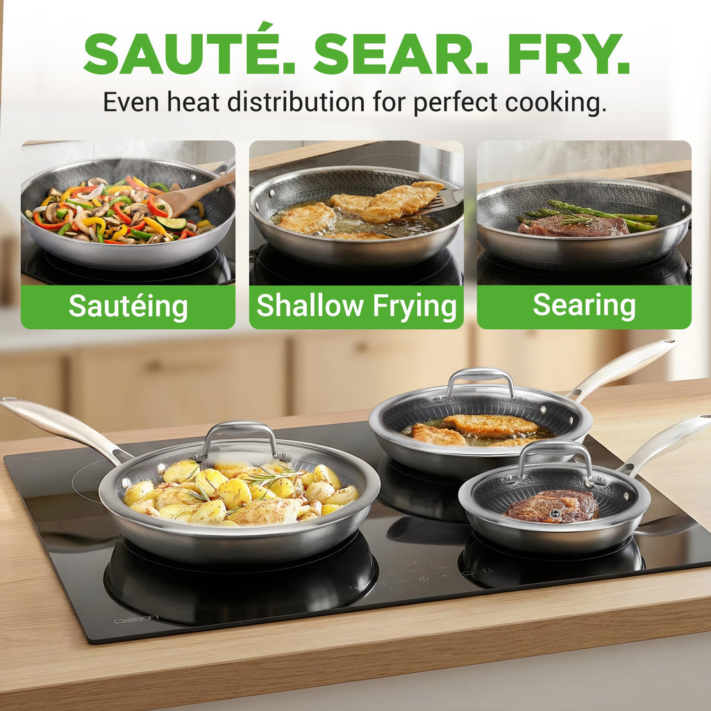 7-Piece Tri-Ply Stainless Steel Frying Pan Set & Wok P98085